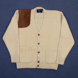 Vintage Ralph Lauren Sweater Mens Medium Slim Wool Hunt Shooting Patch Cardigan